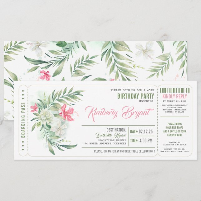 Boarding Pass | Beach Birthday Party Tickets Einladung (Vorne/Hinten)