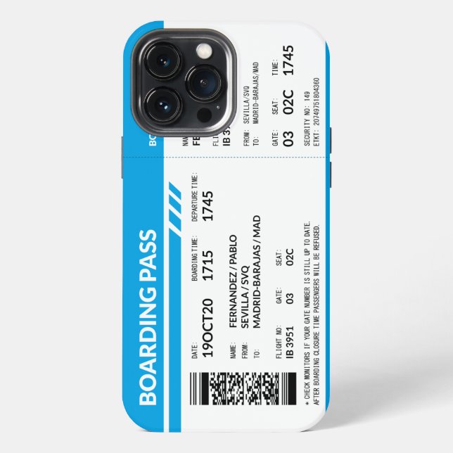 Boarding Pass (blue) iPhone Hülle (Rückseite)
