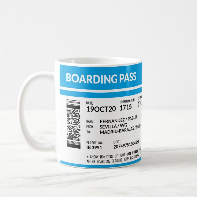Boarding Pass (blue) Kaffeetasse (Links)