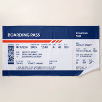 Boarding Pass - Blue & Red Beach Handtuch