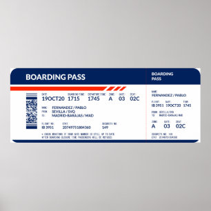 Boarding Pass - Blue & Red Poster