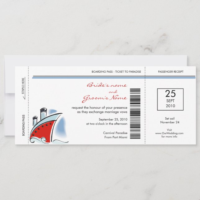 Boarding Pass Cruise Wedding Invitations Einladung (Vorderseite)