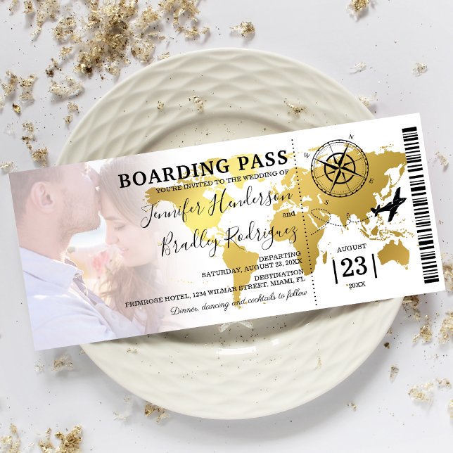 Boarding Pass Destination World Map Wedding Einladung (Von Creator hochgeladen)