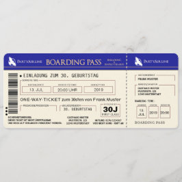 BOARDING PASS Flugticket Einladungskarte (blau) Einladung