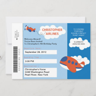 Boarding Pass Flugzeug Geburtstagsparty Einladung