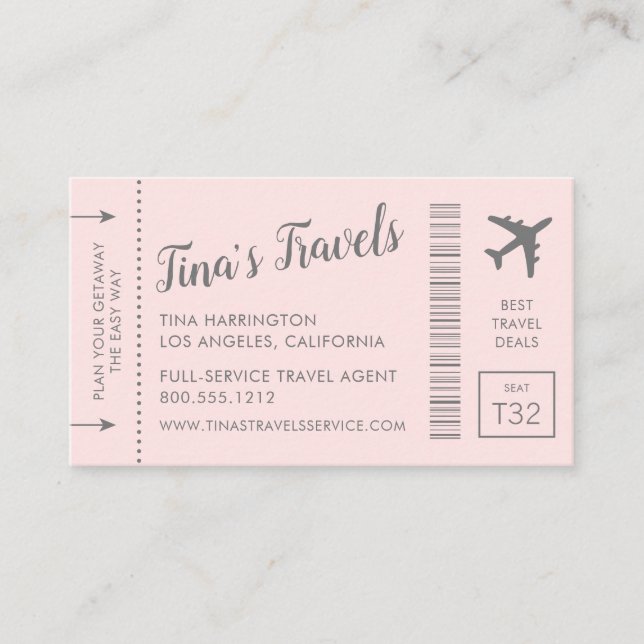 Boarding Pass Flugzeug Ticket Business Cards Rosa (Vorderseite)