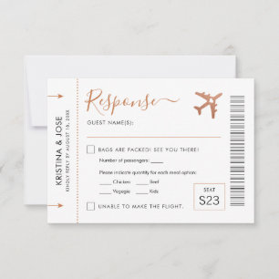 Boarding Pass Flugzeug Ticket Kupfer Reisethema RSVP Karte