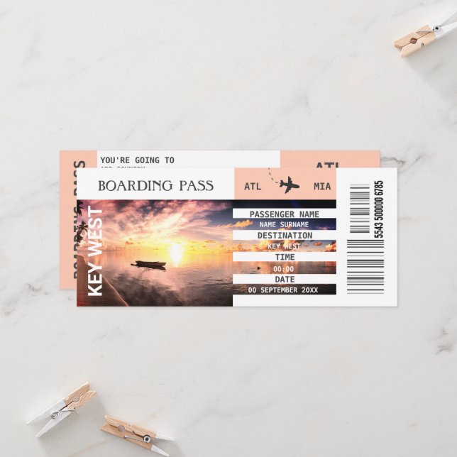 Boarding-Pass für Beach-Theme Einladung (Vorderseite/Rückseite Beispiel)