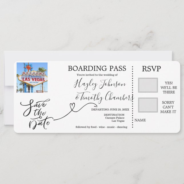 Boarding Pass für Hochzeiten in Las Vegas, Nevada Einladung (Vorderseite)