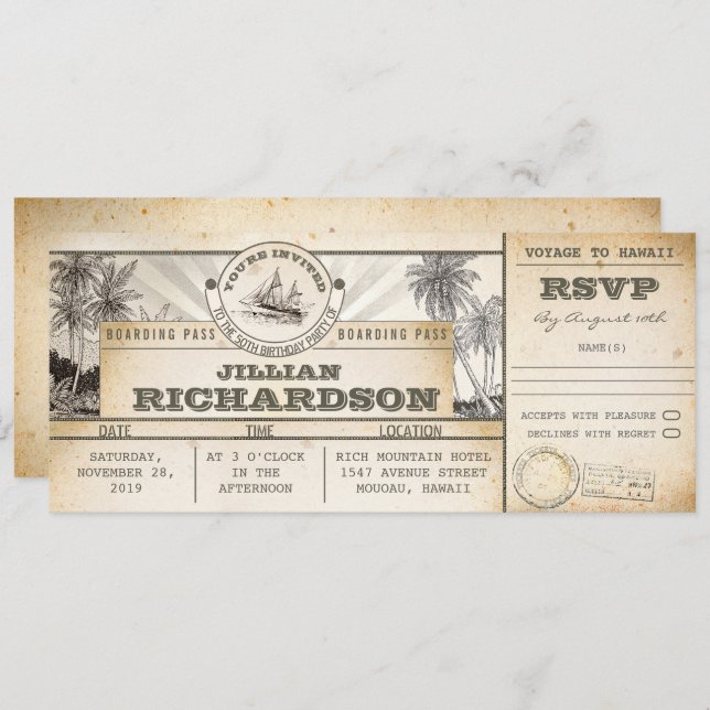 Boarding Pass Geburtstagskarten nautische Reise Einladung (Vorne/Hinten)