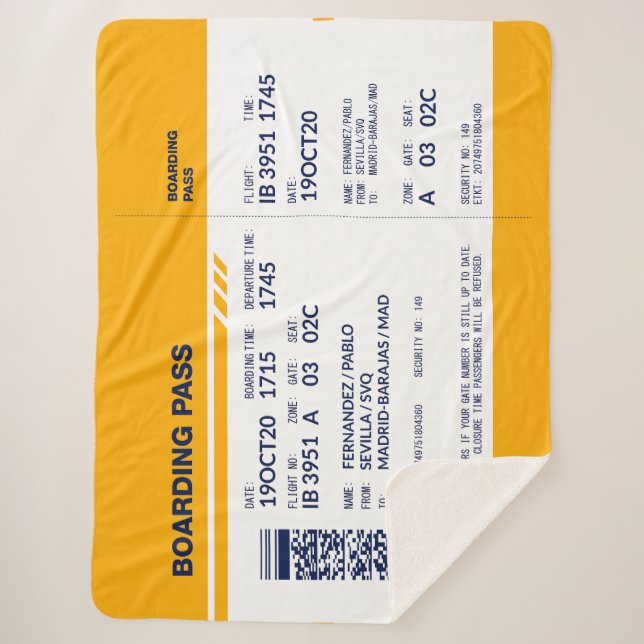 Boarding Pass - Gelb Sherpadecke (Vorderseite)