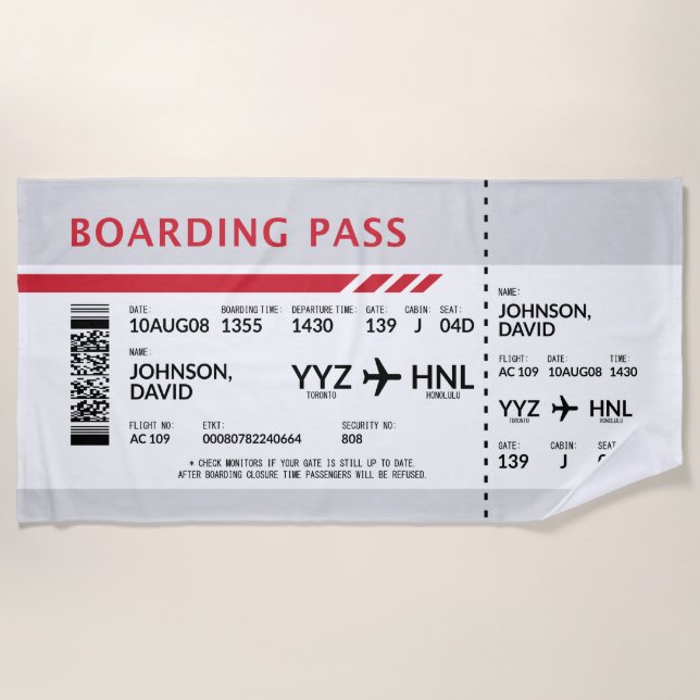 Boarding Pass - Grau Strandtuch (Vorderseite)