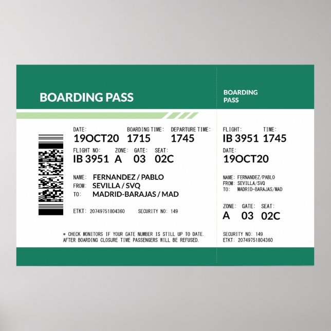 Boarding Pass - Green Poster (Vorne)
