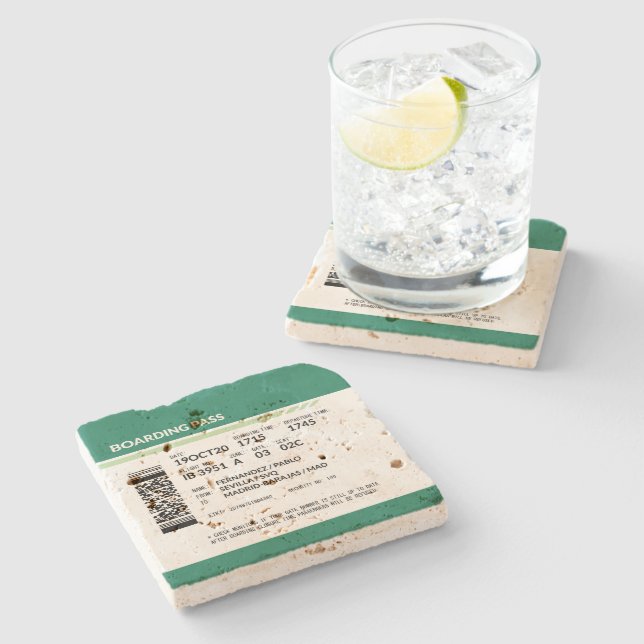 Boarding Pass - Green Steinuntersetzer (Seitenansicht)