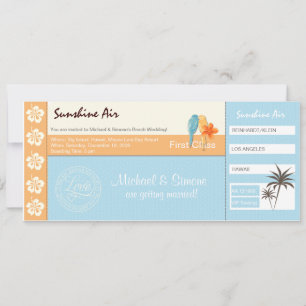 Boarding Pass Hochzeit Einladung blau orange weiß