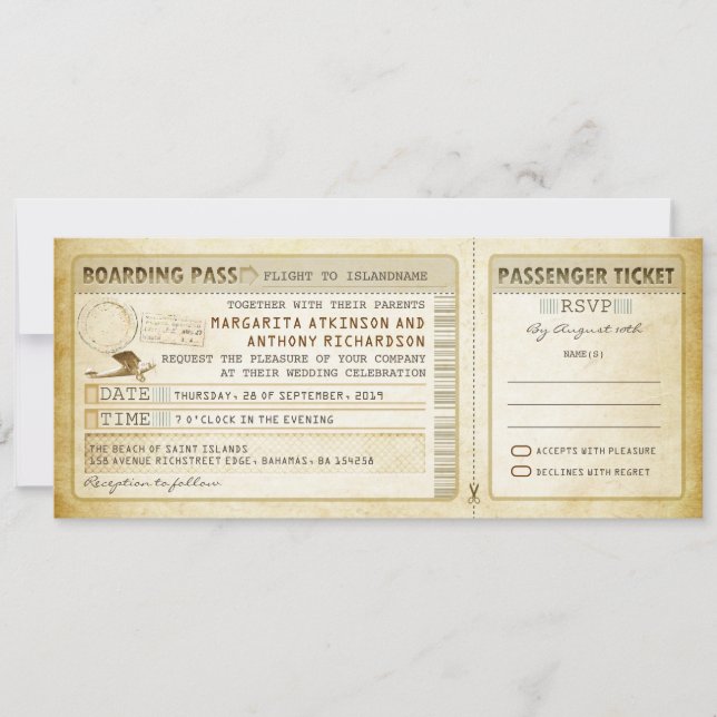 Boarding Pass Hochzeit Eintrittskarten & uAwg Einladung (Vorderseite)