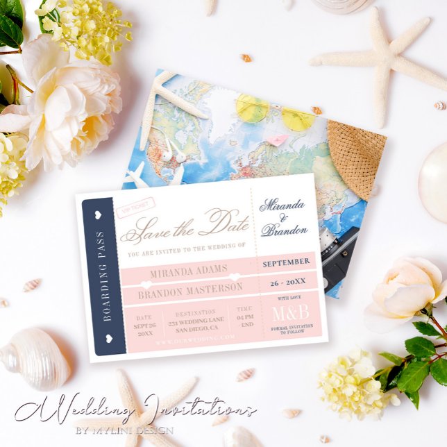 Boarding Pass Hochzeit in Urlaubsort Save the Date (Von Creator hochgeladen)