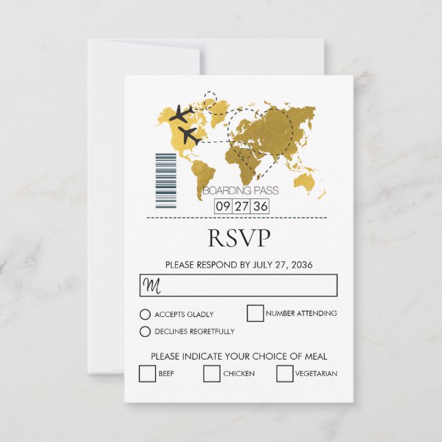 Boarding-Pass-Hochzeit RSVP Karte (Vorderseite)