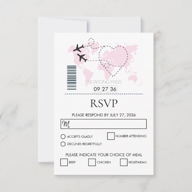 Boarding-Pass-Hochzeit RSVP Karte (Vorderseite)