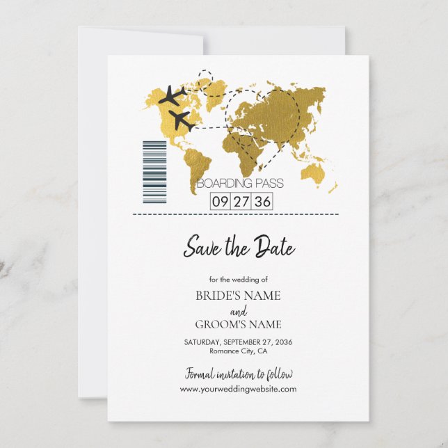 Boarding-Pass-Hochzeit Save The Date (Vorderseite)