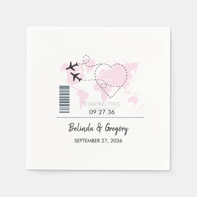 Boarding-Pass-Hochzeit Serviette (Vorderseite)