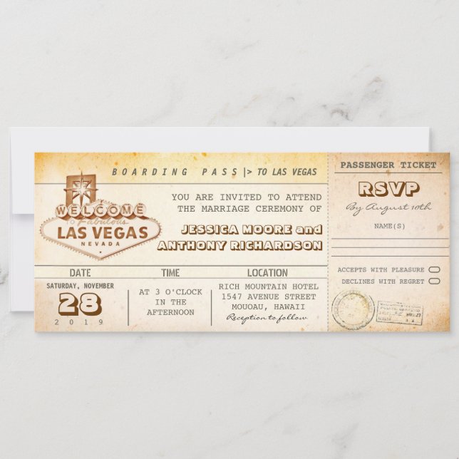 Boarding Pass Hochzeitskarten Einladung LAS VEGAS (Vorderseite)
