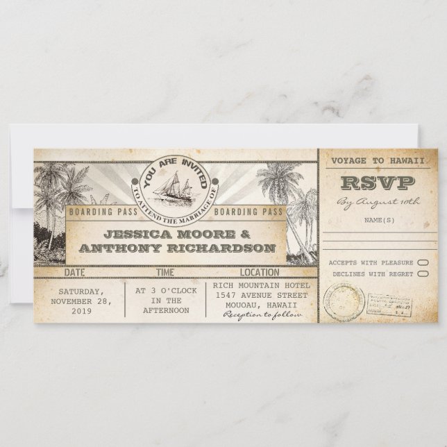 Boarding Pass Hochzeitskarten - Einladungen (Vorderseite)