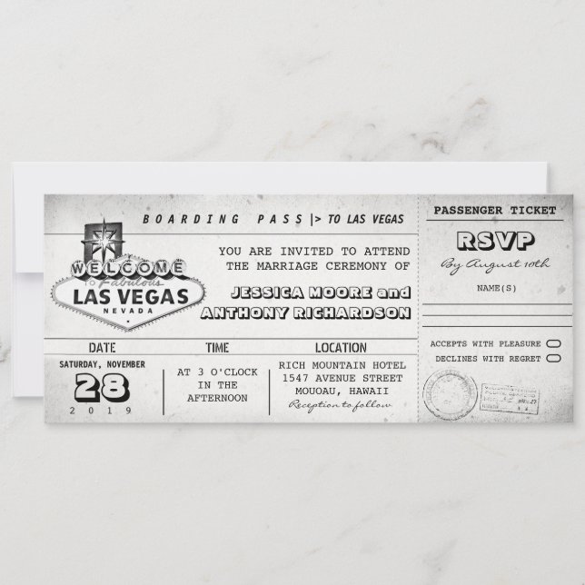Boarding Pass Hochzeitskarten LAS VEGAS Einladung (Vorderseite)