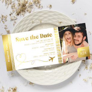 Boarding Pass Imitate Gold Save the Date Ticket