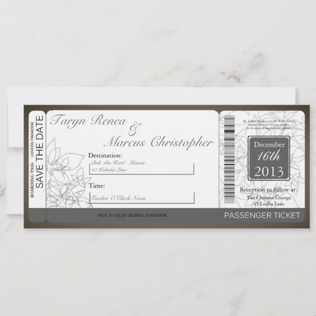 Boarding Pass Linen Hochzeit Einladung Herbst (Vorderseite)