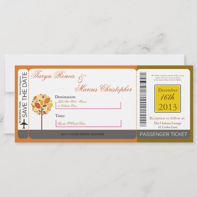 Boarding Pass Linen Hochzeit Einladung Herbst (Vorderseite)