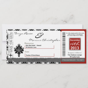 Boarding Pass Linen Hochzeit Einladung Schwarz Rot