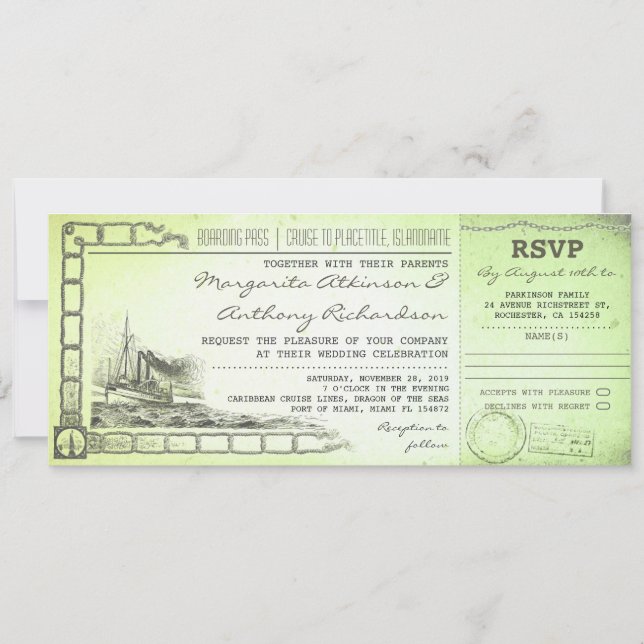 Boarding Pass nautische Hochzeitseinladungen Eintr Einladung (Vorderseite)