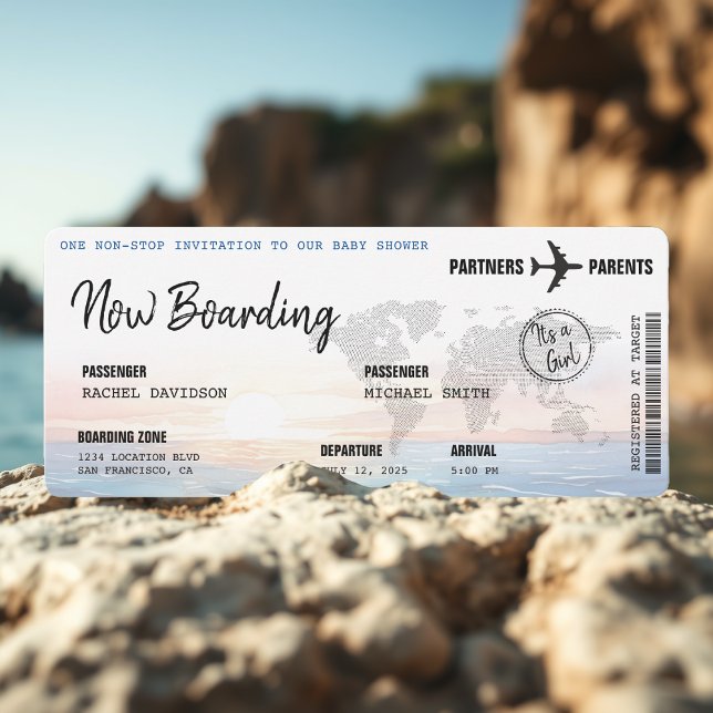 Boarding Pass Ocean Sunset Baby Dusche Einladung (Von Creator hochgeladen)