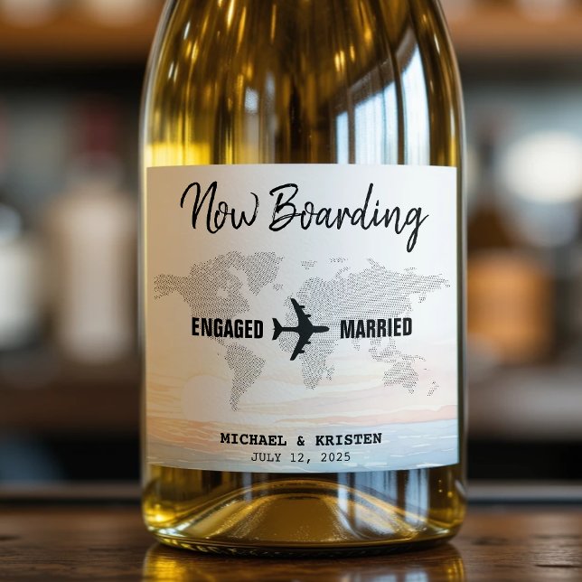 Boarding Pass Ocean Sunset Hochzeit in Urlaubsort (Boarding Pass Ocean Sunset Destination Wedding Sparkling Wine Label
)