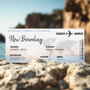 Boarding Pass Ocean Sunset Hochzeit in Urlaubsort Einladung