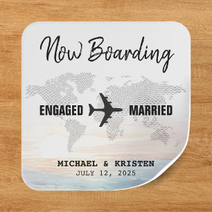 Boarding Pass Ocean Sunset Hochzeit in Urlaubsort Quadratischer Aufkleber