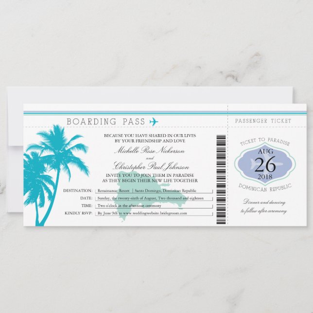 Boarding Pass Palm Tree Einladung (Vorderseite)
