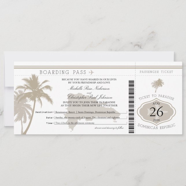 Boarding Pass Palm Trees Einladung (Vorderseite)