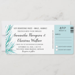 Boarding Pass Palm Tropische Hochzeit in Urlaubsor Einladung