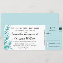 Boarding Pass Palm Tropische Hochzeit in Urlaubsor Einladung