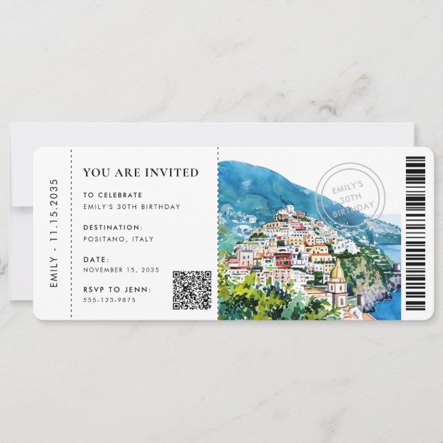 Boarding Pass Positano Amalfi Küste Geburtstag Einladung (Vorderseite)