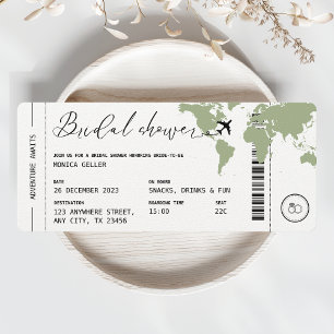 Boarding Pass Reisen Brautparty Sage Green Einladung