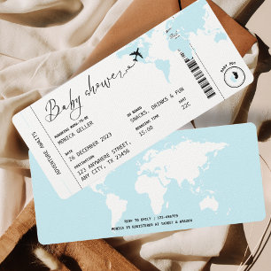 Boarding Pass Reisethema Boy Baby Dusche blau Einladung