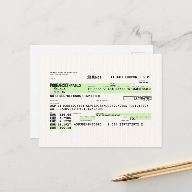 Boarding Pass - Retro Postkarte (Vorderseite/Rückseite Beispiel)