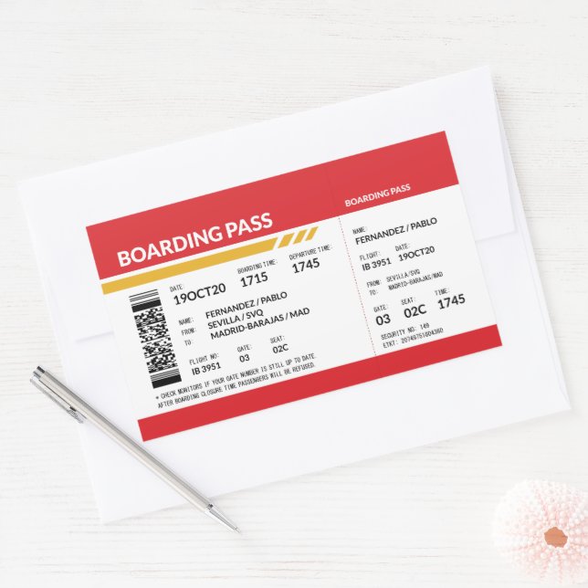 Boarding Pass - Rot Rechteckiger Aufkleber (Umschlag)