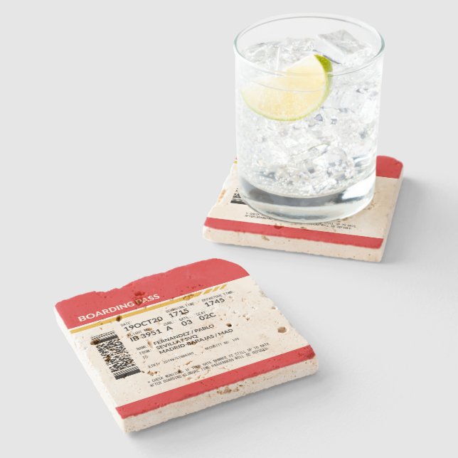 Boarding Pass - Rot Steinuntersetzer (Seitenansicht)