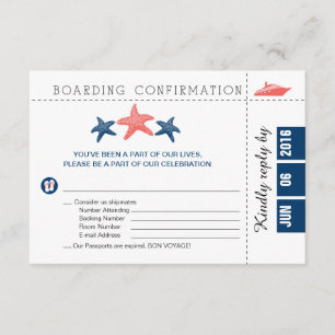 Boarding Pass RSVP Card mit Starfish Karte