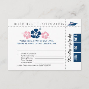 Boarding Pass RSVP-Karte mit Hibiskus RSVP Karte