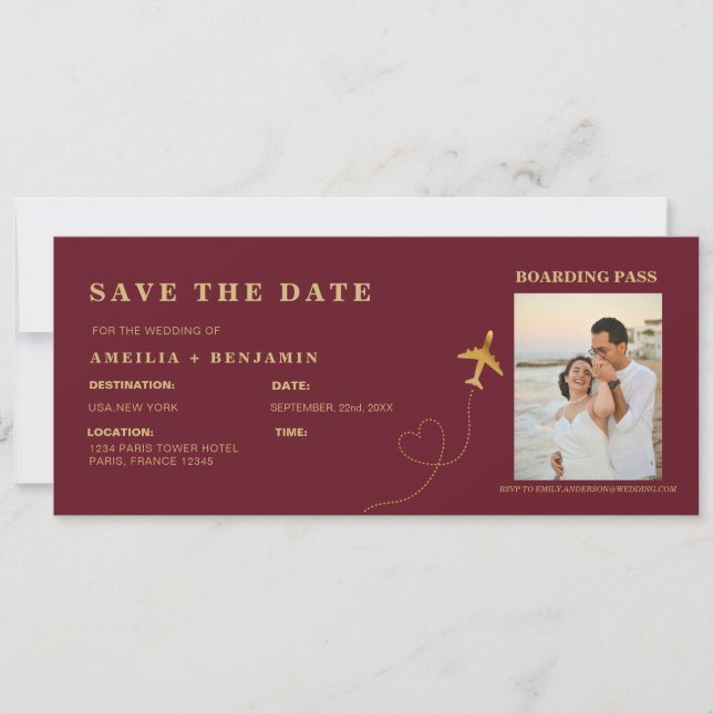 Boarding Pass Save the Date | Destination Wedding  Einladung (Vorderseite)